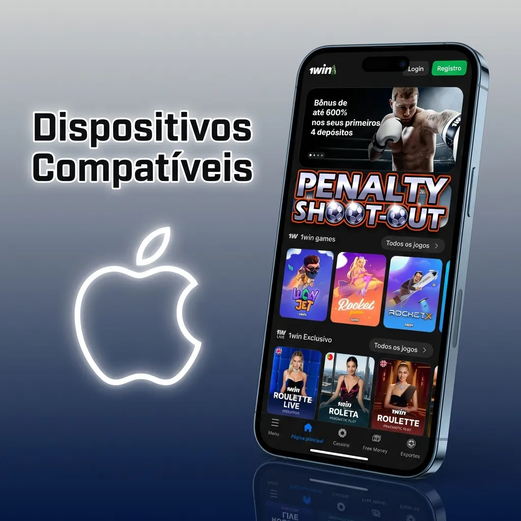 Lista de iPhones e iPads compatíveis com app web 1win mostrando modelos de 2019 a 2023 com iOS 12 ou superior