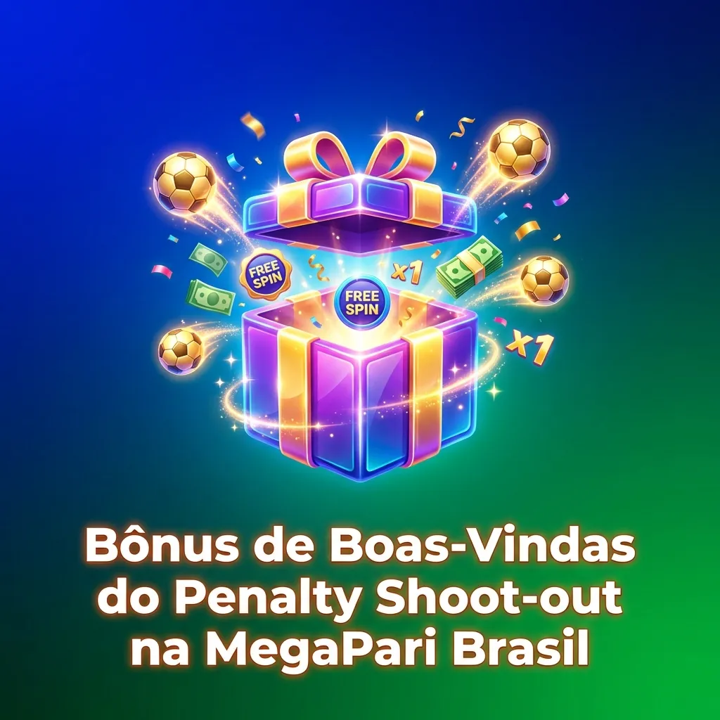 MegaPari welcome bonus screen showing casino package up to 9150 BRL plus 150 free spins for Penalty Shoot-out game