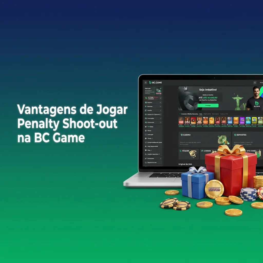 BC Game platform showing Penalty Shoot-out benefits: live chat, statistics, high RTP, instant transactions, and demo mode